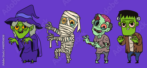Witch, Mummy, Zombie and Frankenstein character © Bayu baluwarta