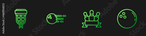 Set line Bowling pin, Billiard pocket, ball and . Gradient color icons. Vector