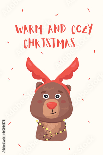 cute christmas poster with bear and the phrase warm christmas