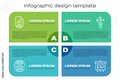 Set line VFX, FLV file document, Scenario on chalkboard and Gimbal stabilizer for camera. Business infographic template. Vector