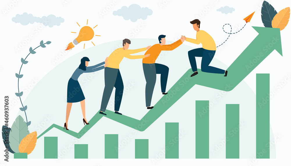 Teamwork concept vector illustration. Increase motivation and goal success. Support and teamwork relationship.