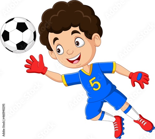 Soccer goalkeeper jumping to catch soccer ball