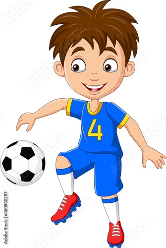 Cartoon little boy playing football