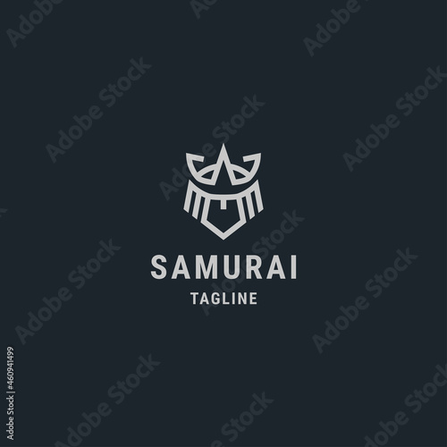 Japanese samurai mask logo, with flat style logo template