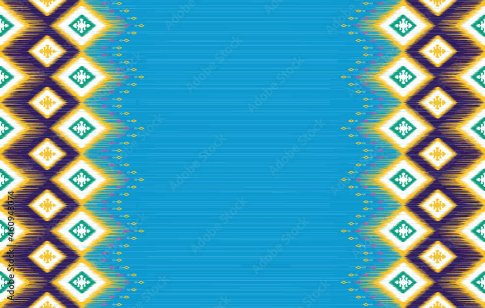 Ikat ethnic pattern. Aztec fabric carpet mandala ornament boho chevron textile decoration wallpaper. Tribal turkey African Indian traditional embroidery vector illustrations background.