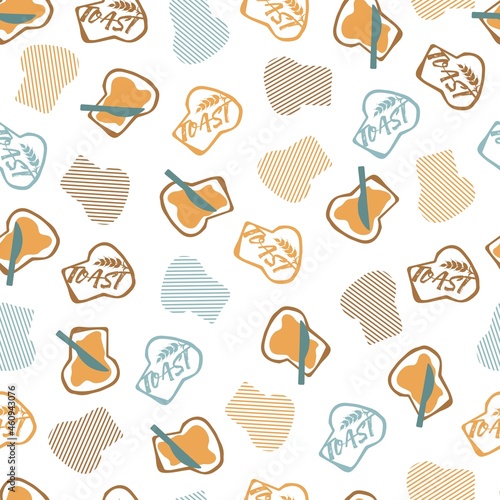 Retro Seamless Pattern with Bread Toast Vector Graphic Illustration
