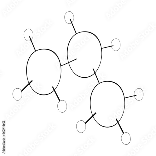 An outline vector illustration of molecules isolated on transparent background. Designed in black and white colors for medical, chemical, science concepts