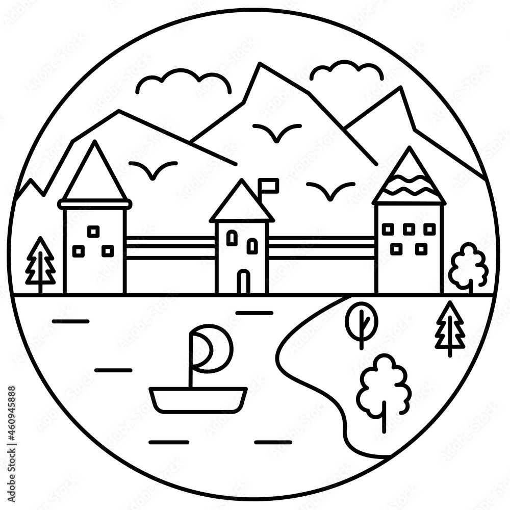 Outline castles on white background. Vector illustration