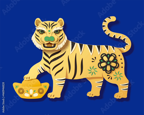 Yellow tiger element in paper art