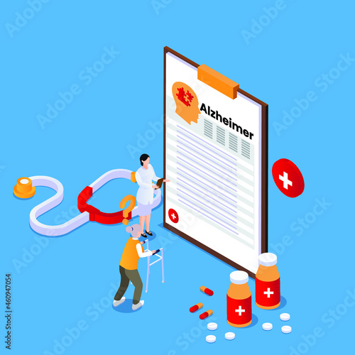 Elderly woman with Alzheimer concept 3d isometric vector illustration concept for banner, website, landing page, ads, flyer