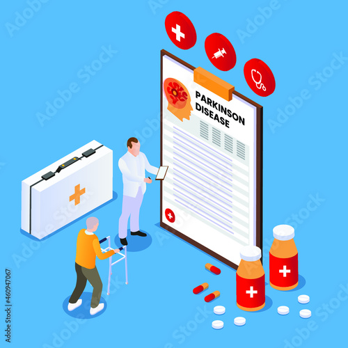 Parkinson disease concept 3d isometric vector illustration concept for banner, website, landing page, ads, flyer