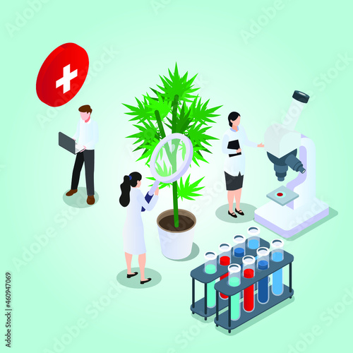 Marijuana as alternative medicine research 3d isometric vector illustration concept for banner, website, landing page, ads, flyer
