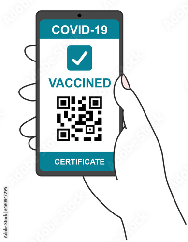 The hand holding digital vaccination certificate