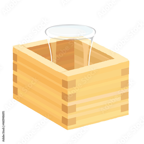 木製の枡に入った日本酒　イラスト
