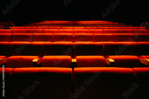 Red velvet seats in a theater