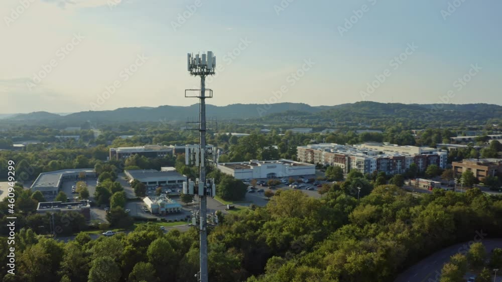 4K aerial orbiting around 5G cell phone communication radio tower 4K aerial orbiting around 5G cell phone communication radio tower