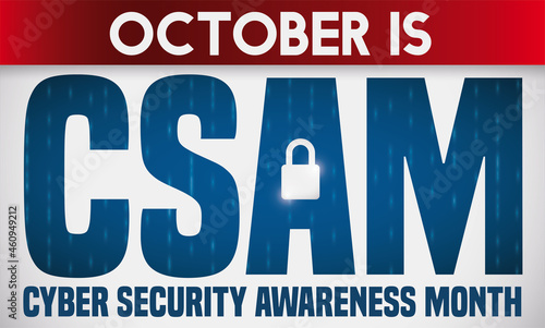 Double Exposure Acronym with Code Rain Promoting Cyber Security Awareness Month, Vector Illustration