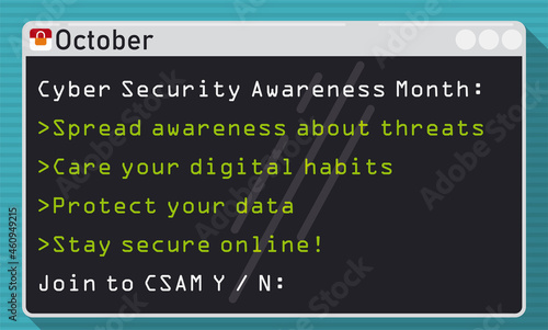 Window with Console Promoting Cyber Security Awareness Month, Vector Illustration