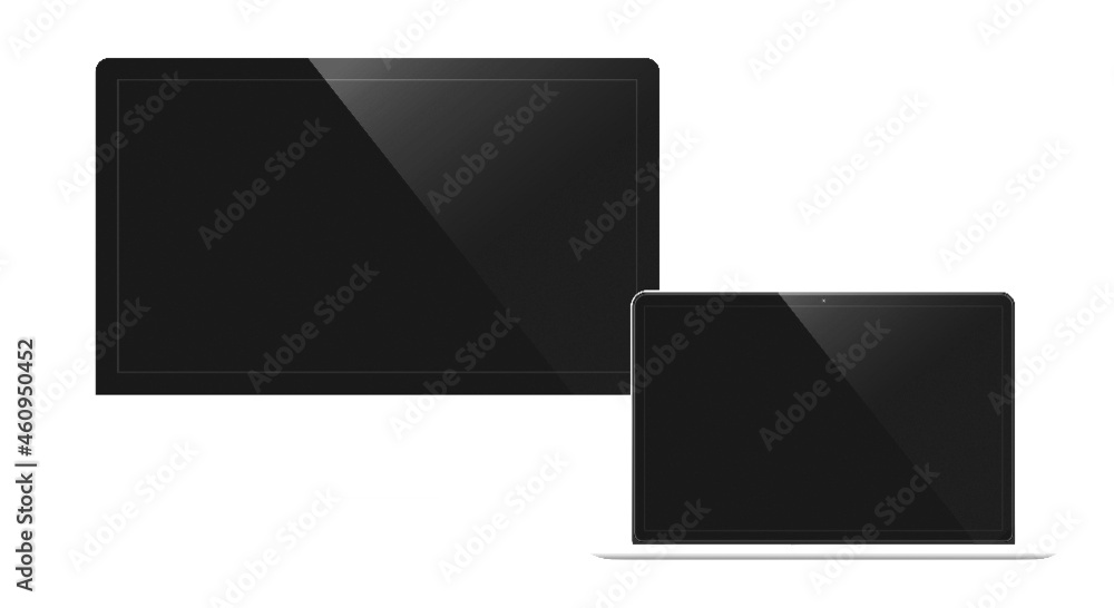Laptop and monitor front view mockup