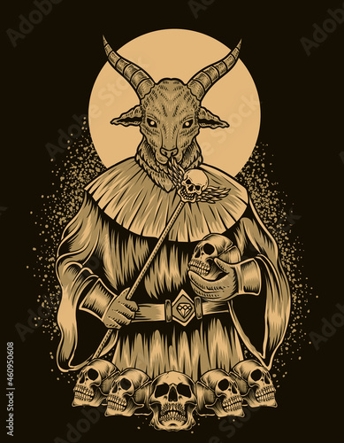 illustration baphomet god with skull head