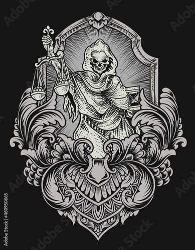 illustration justice death angel with vintage engraving ornament