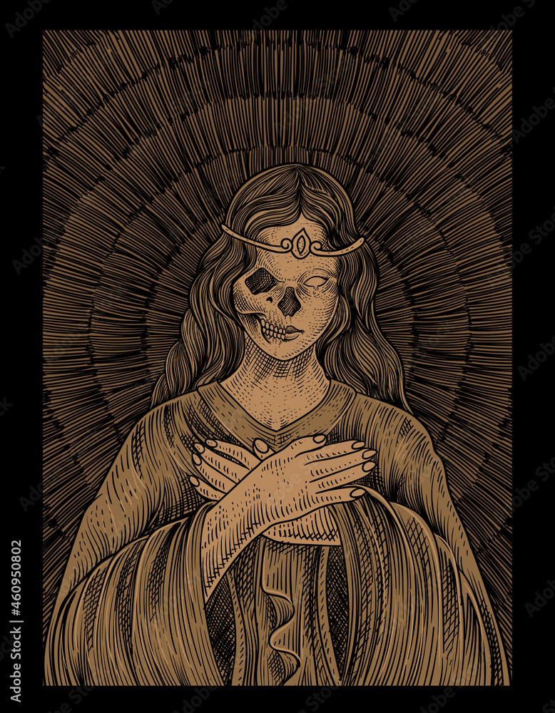 illustration santa maria skull with engraving style