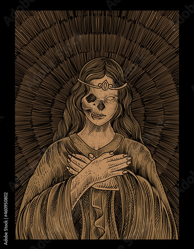 illustration santa maria skull with engraving style