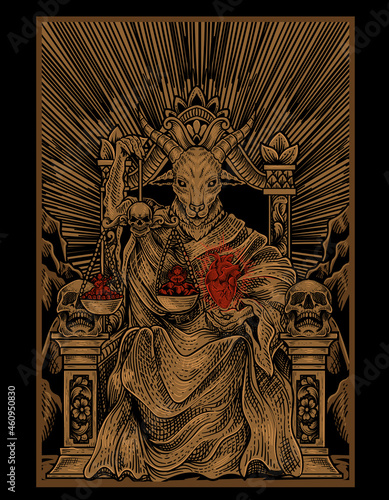 illustration king of satan with engraving style