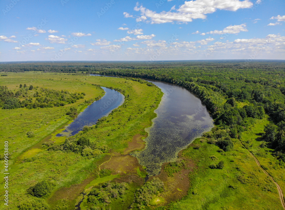 Aerial view of two small lakes (Kotelnich, Kirov region, Russia)