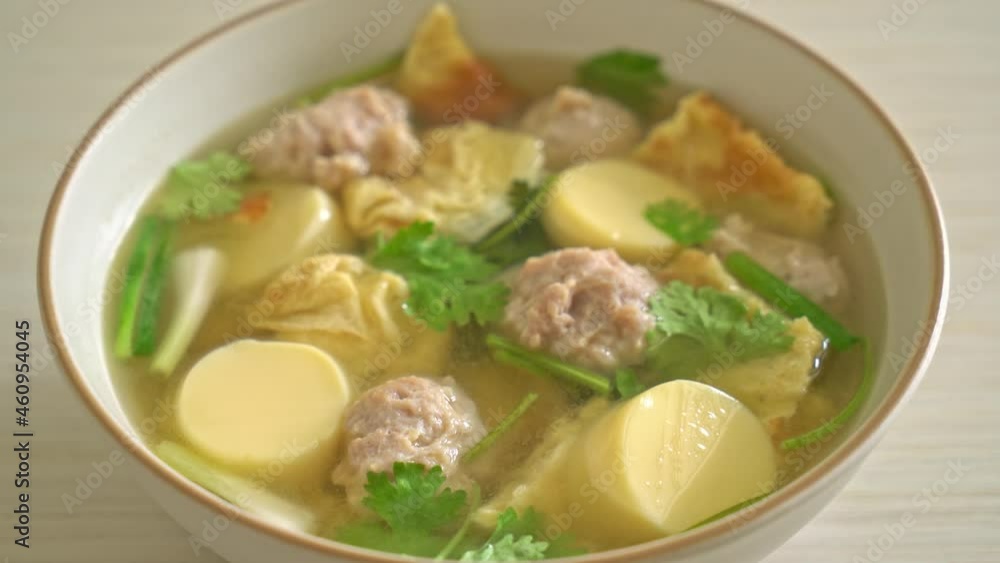 fried egg soup or omelet soup with minced pork fried egg soup or omelet soup with minced pork