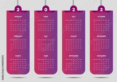 Monthly calendar for 2022 year. Week Starts on Monday.