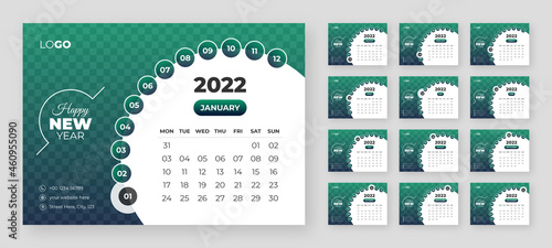 2022 calendar with simple design. vector of calender 2022.corporate desk calendar ready to print. week start on monday. sunday as weekend. good for daily log, business, timetable, planner, etc.