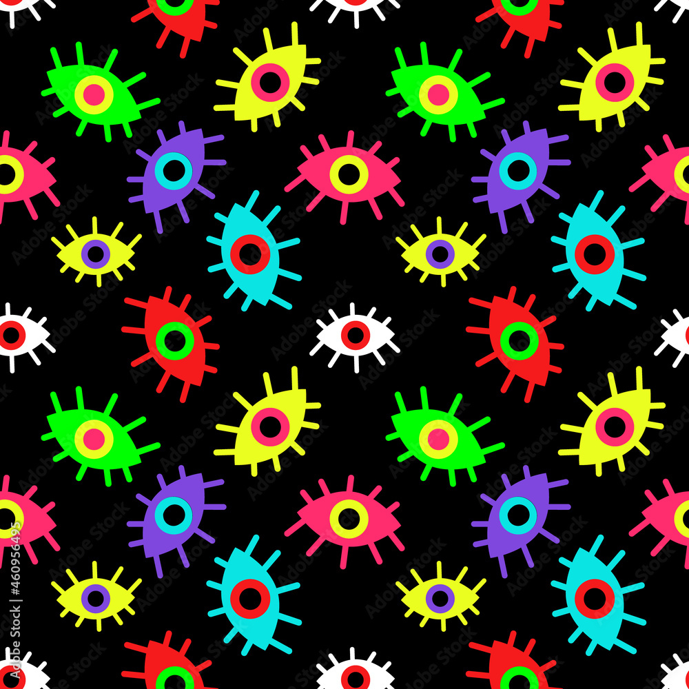 Seamless pattern of multicolored abstract eyes on a black background. Vector illustration Seamless pattern of multicolored abstract eyes on a black background. Vector illustration