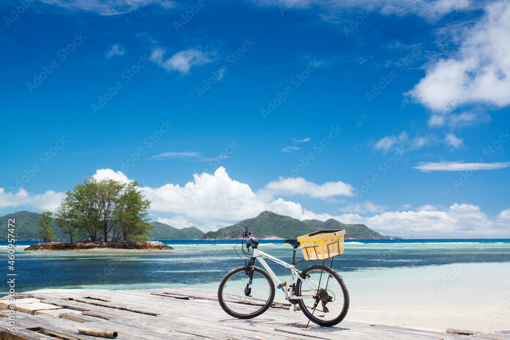 Fototapeta premium The island of dreams. Rest and relaxation. Bicycle on moorage.