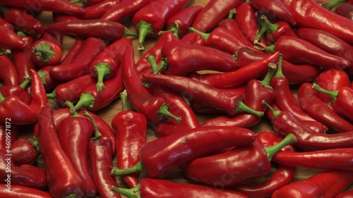 Ripe red chili peppers grown in New Mexico are a culinary delight in the USA. They are a delicious part of Mexican food in the North American southwest. photo
