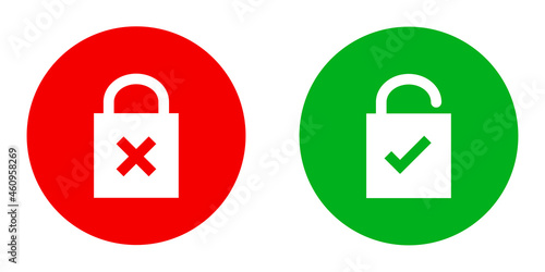 Conjunto de icono de candado, rojo y verde. Concepto de seguro e inseguro. Abierto y cerrado. Ilustración vectorial