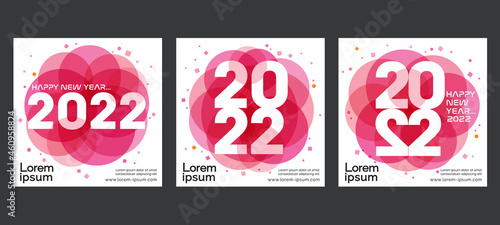 Happy New Year 2022 set. Templates with pink typography logo 2022 for celebration, Colorful trendy template for branding, banner, cover, card, social media, Vector EPS.10