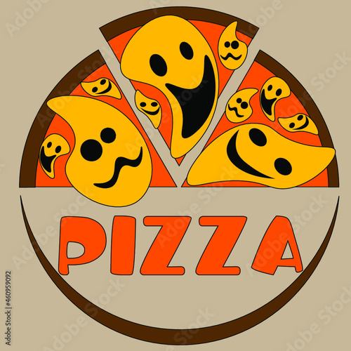 bright pizza logo made of slices and smiles