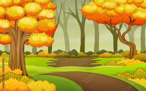 Autumn trees in the forest background illustration	