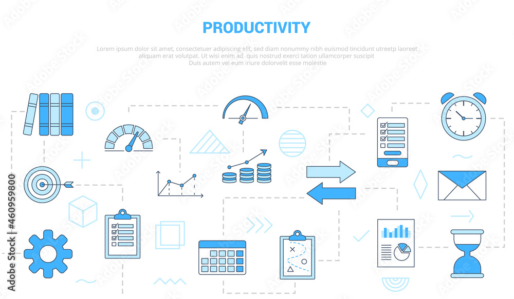 productivity concept with icon set template banner with modern blue color style productivity concept with icon set template banner with modern blue color style