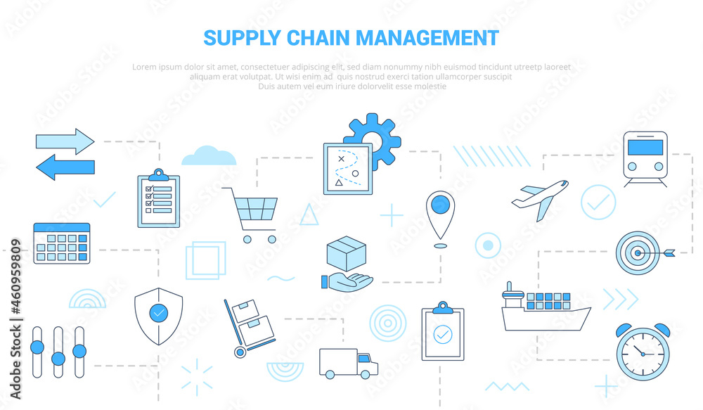 scm supply chain management concept with icon set template banner with modern blue color style scm supply chain management concept with icon set template banner with modern blue color style