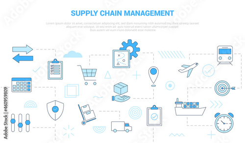 scm supply chain management concept with icon set template banner with modern blue color style photo