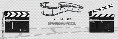 Online Cinema Background With Movie Reel And Clapper Board. Vector Flyer Or Poster. Illustration Of Film Industry. Template For Your Design