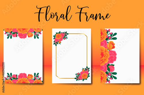 Wedding invitation floral watercolor Digital hand drawn Orange Rose Flower design. Invitation Card Template