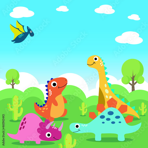 Vector with dinosaur theme with cute characters. Suitable for children