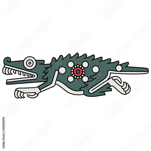 Fantastic crocodile monster. Native American animal design of Aztec Indians from Mexican codex. Isolated vector illustration.