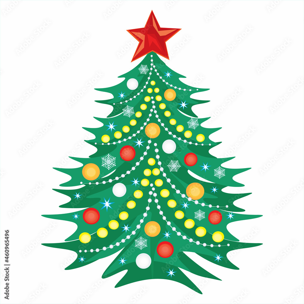 Christmas tree vector illustration, flat design, isolated on white background.