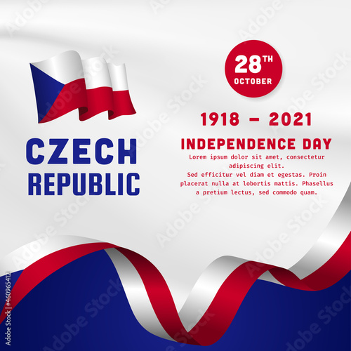 Square Banner illustration of Czech Republic independence day celebration. Waving flag and hands clenched. Vector illustration.