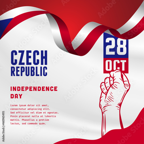 Square Banner illustration of Czech Republic independence day celebration. Waving flag and hands clenched. Vector illustration.