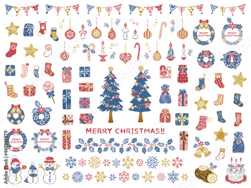クリスマスツリー　リース　プレゼント　イラスト素材セット